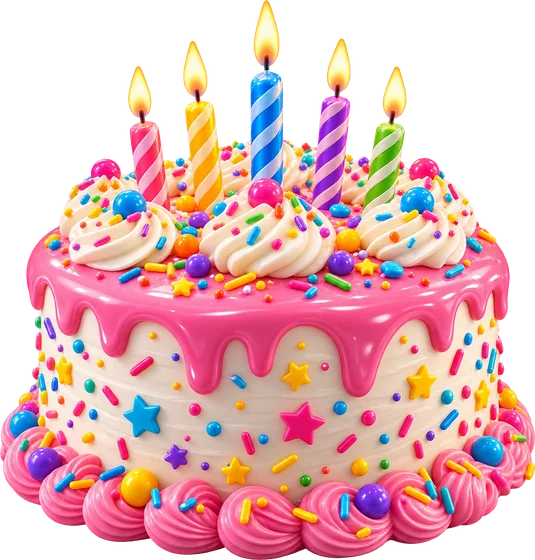 Birthday cake with candles and sprinkles